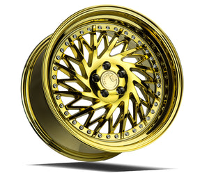 DS03 | Gold Vacuum w/ Chrome Rivets | 18x9.5 (Driver Side) | 5x114.3 | +15mm | CB73.1