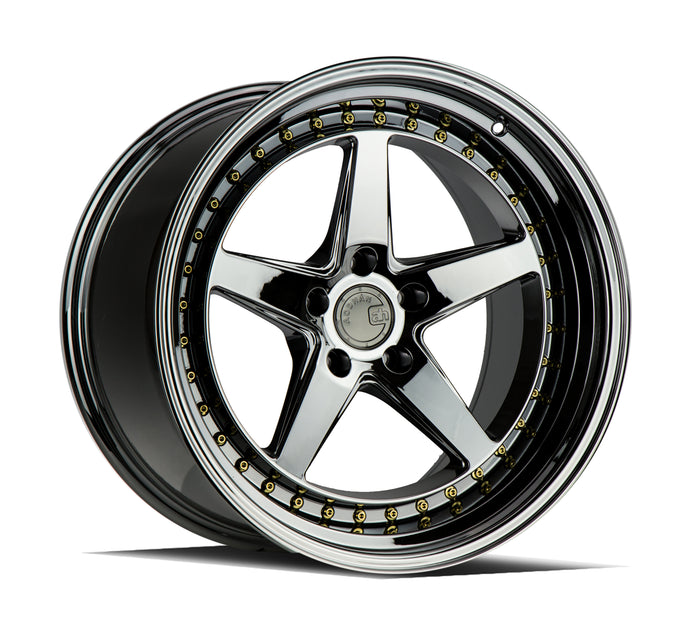DS05 | Black Vacuum W /Gold Rivets | 19x11 | 5x114.3 | +15mm | CB73.1
