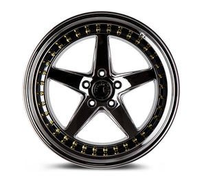 DS05 | Black Vacuum W /Gold Rivets | 19x11 | 5x114.3 | +15mm | CB73.1