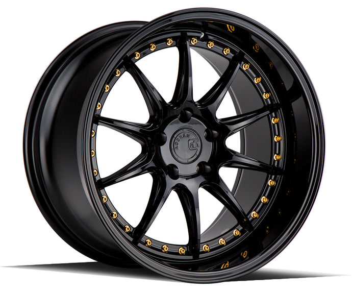 DS07 | Gloss Black W /Gold Rivets | 18x10.5 | 5x114.3 | +15mm | CB73.1