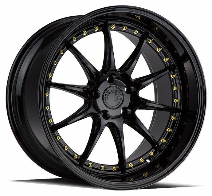 DS07 | Gloss Black W /Gold Rivets | 19x11 | 5x114.3 | +15mm | CB73.1
