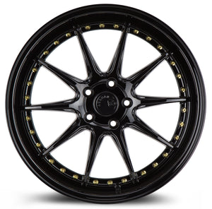 DS07 | Gloss Black W /Gold Rivets | 19x11 | 5x114.3 | +15mm | CB73.1