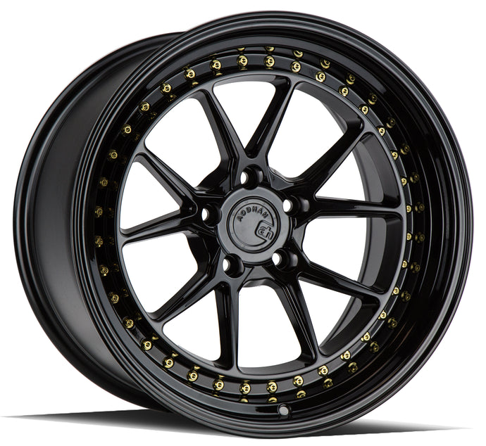 DS08 | Gloss Black W /Gold Rivets | 18x10.5 | 5x114.3 | +15mm | CB73.1