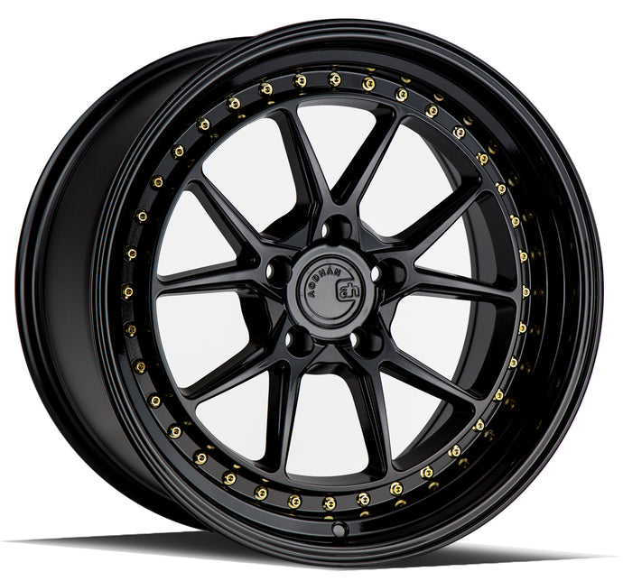 DS08 | Gloss Black W /Gold Rivets | 18x9.5 | 5x114.3 | +30mm | CB73.1