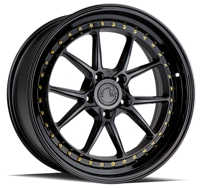 DS08 | Gloss Black W /Gold Rivets | 19x9.5 | 5X114.3 | +30mm | CB73.1