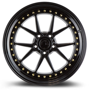 DS08 | Gloss Black W /Gold Rivets | 19x9.5 | 5X114.3 | +30mm | CB73.1