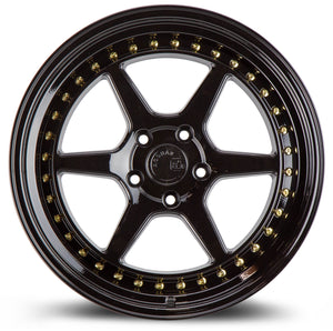 DS09 | Gloss Black W /Gold Rivets | 18x8.5 | 5x114.3 | +35mm | CB73.1