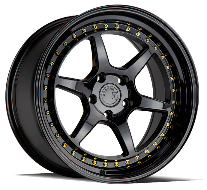 DS09 | Gloss Black W /Gold Rivets | 19x8.5 | 5x114.3 | +35mm | CB73.1