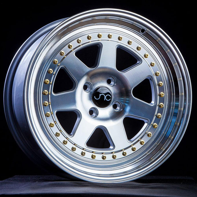 JNC048 | SILVER MACHINE FACE GOLD RIVETS | 17x9 | 4x100 | +25mm | CB: 73.1