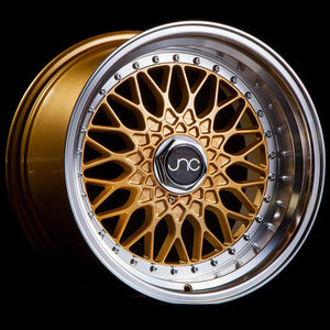 JNC004 | Gold Machined Lip with Chrome Rivets | 18x9.5 | 5x112/5x120 | +25mm | CB: 73.1