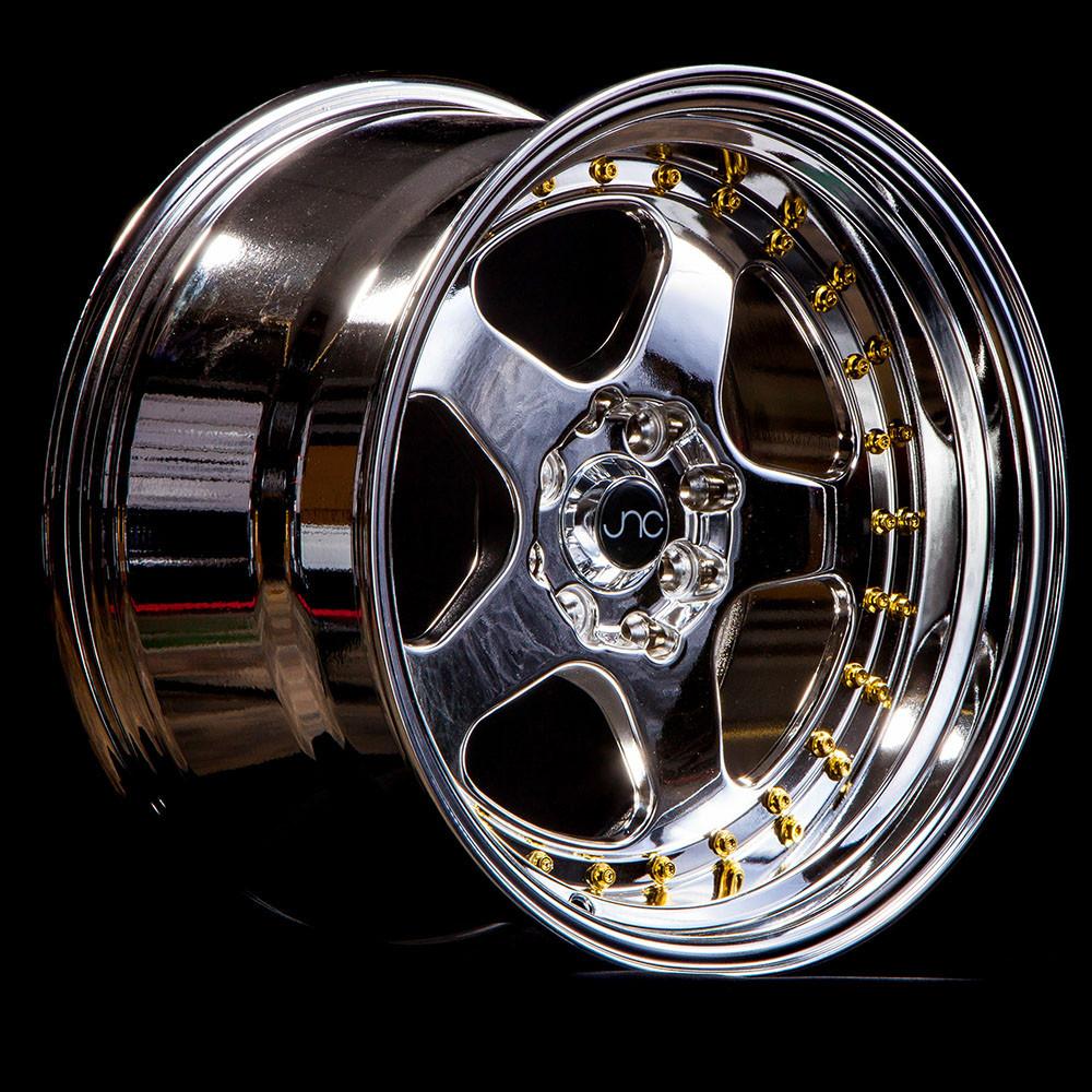 JNC010 | Platinum Gold Rivets | 15x9 | 4x100/4x114.3 | +20mm | CB: 73 ...