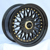 JNC004 | Matte Black Gold Rivets | 17x8.5 | 4x100/4x114.3 | +15mm | CB: 73.1