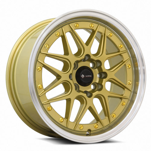 VR7 | Gold Machine Lip Gold Rivet | 15x9 | 4x114.3/4x100 | 0mm
