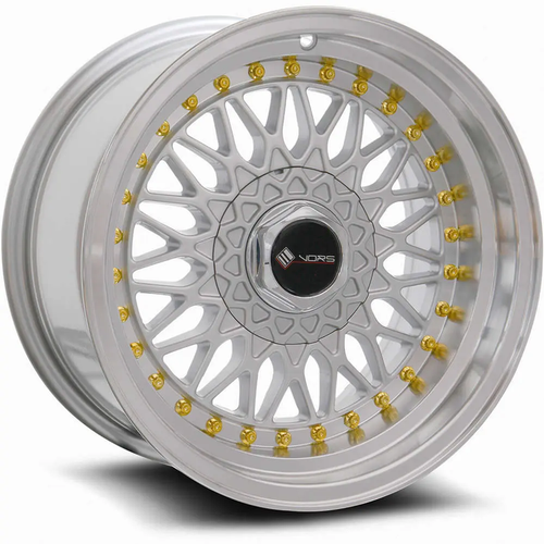 VR3 | Silver Machine Lip Gold Rivet | 16x8 | 4x114.3/4x100 | +20mm